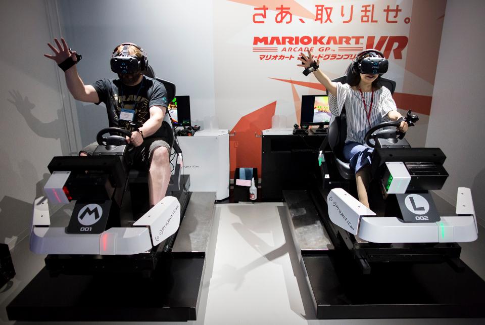 Mario Kart VR on display at a virtual reality Arcade in Japan.